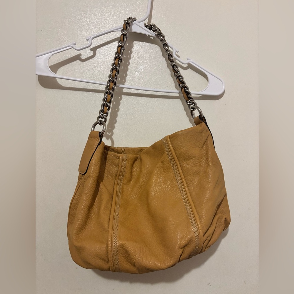 Vintage Calvin Klein Tan Leather Shoulder Bag with Chain Strap